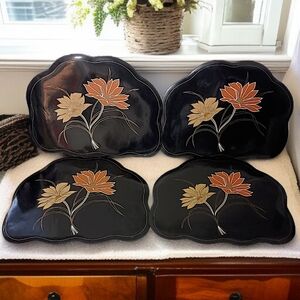 4 Vintage Vinyl Floral Placemats Town & Country Art Nouveau Table Mats Retro 80s